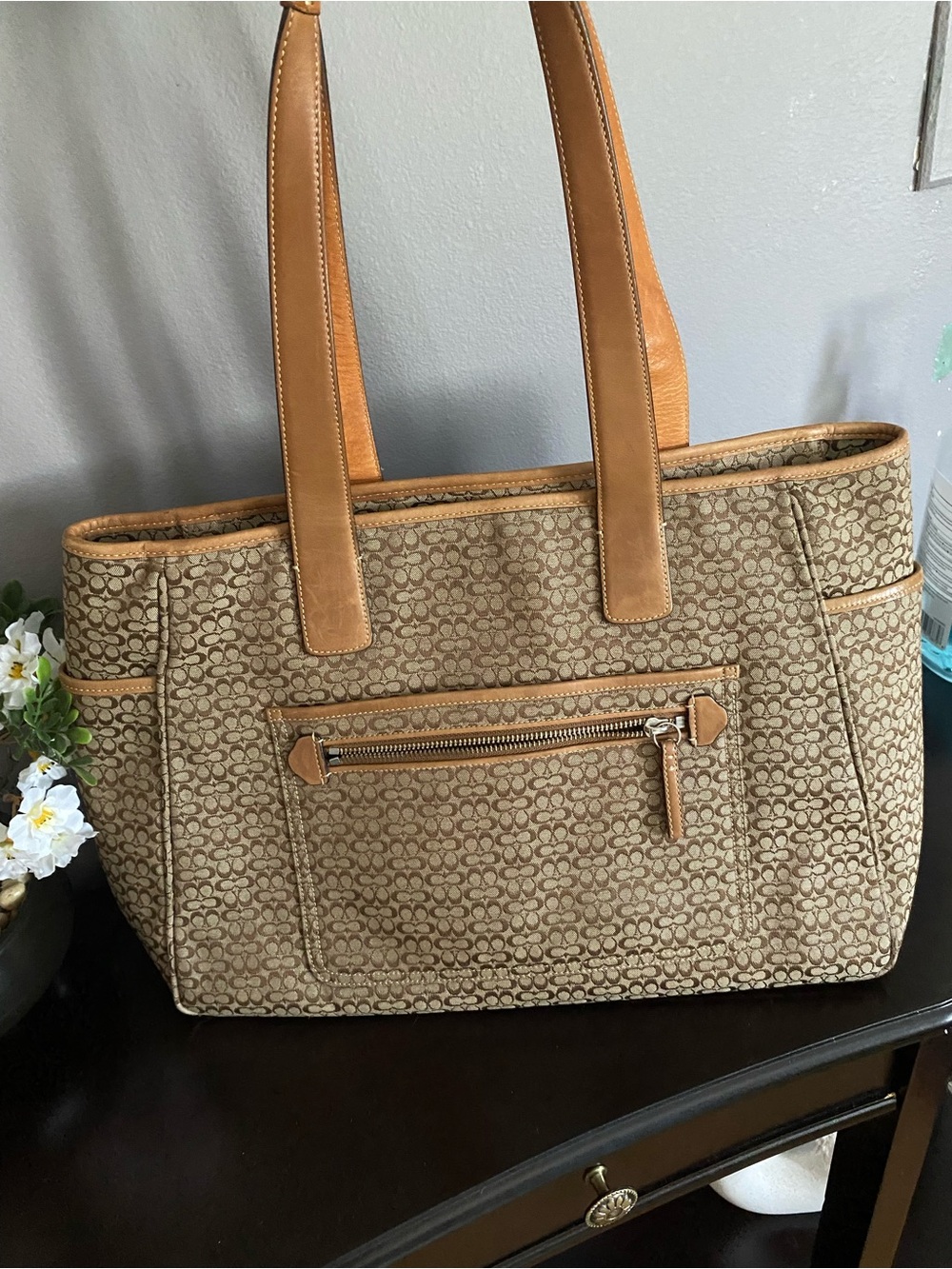 Coach Signature Canvas Diaper Bag in Khaki/Tan